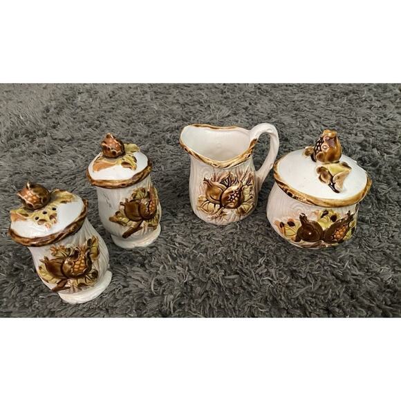 Nevco Other - Nevco Small Cream and Brown Creamer, Sugar Bowl, Salt & Pepper Vtg Shaker Set